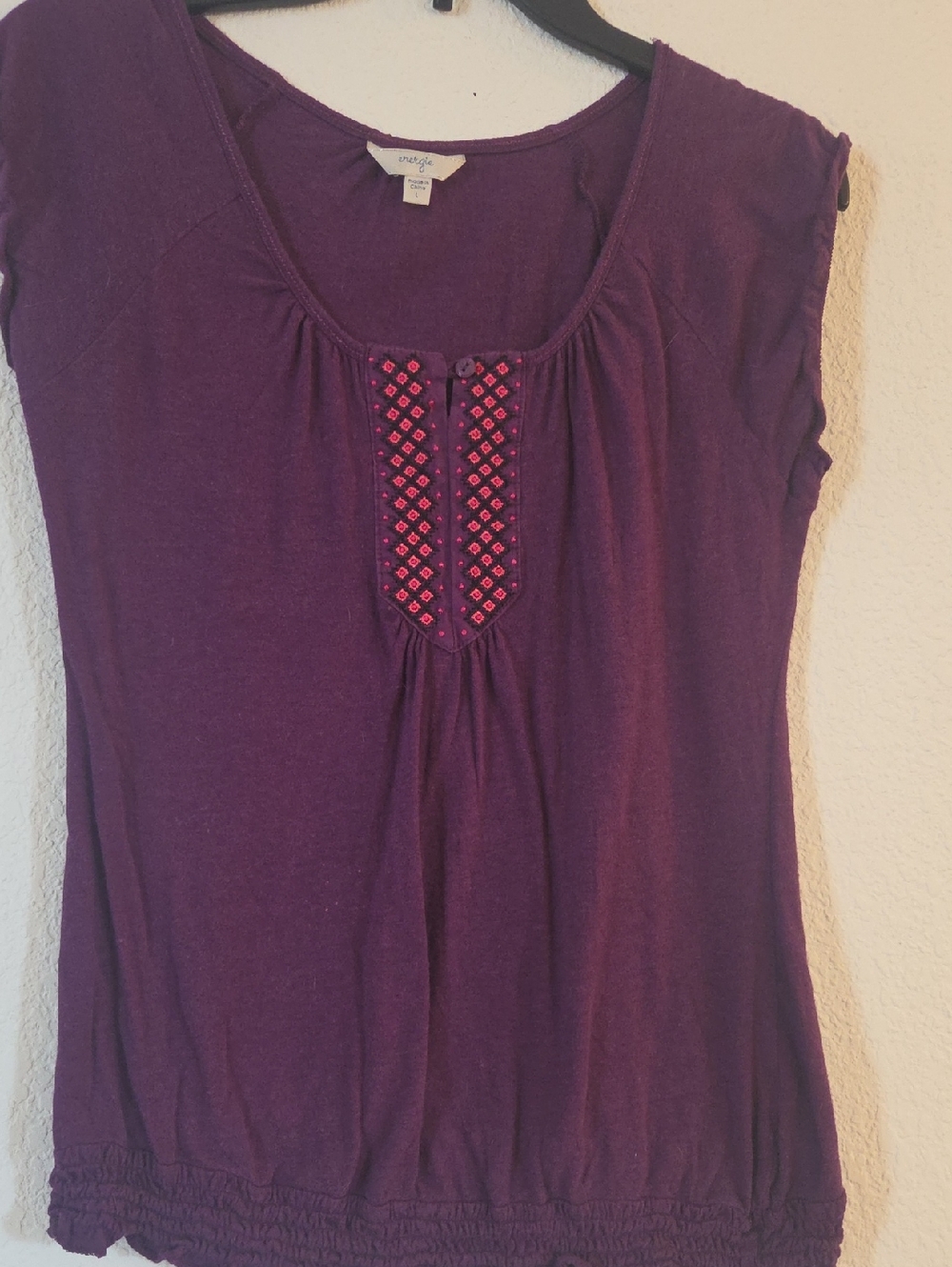 Energie Purple Tank with Pink Embroidered Placket